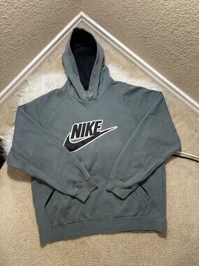 Vintage Y2K Nike Big Swoosh Logo Embroidered Hoodie Green Center Check Large